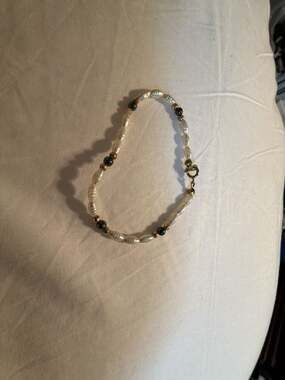 Vintage Freshwater Baroque Pearl Bracelet with Metallic Beads